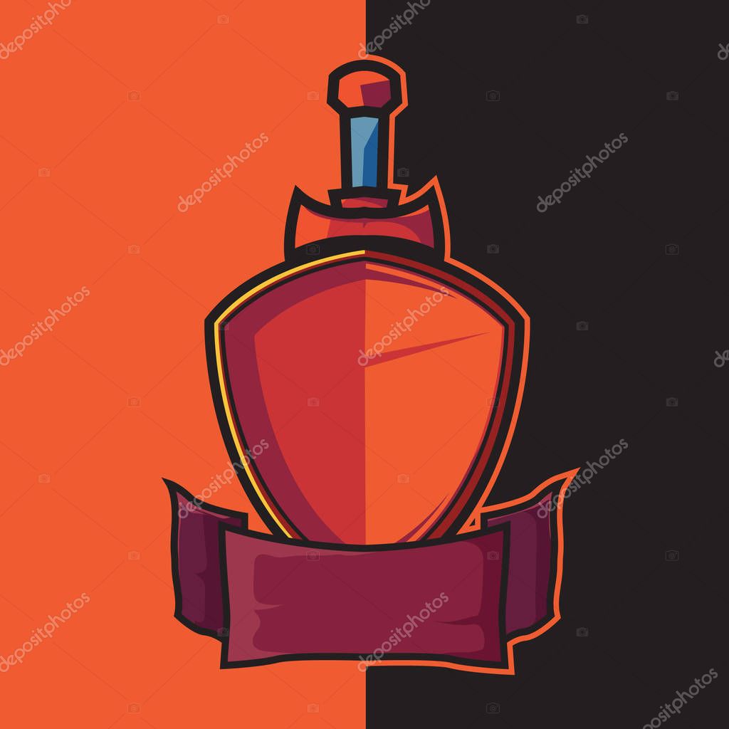 Badge red shield and sword for e-sport logo design elements