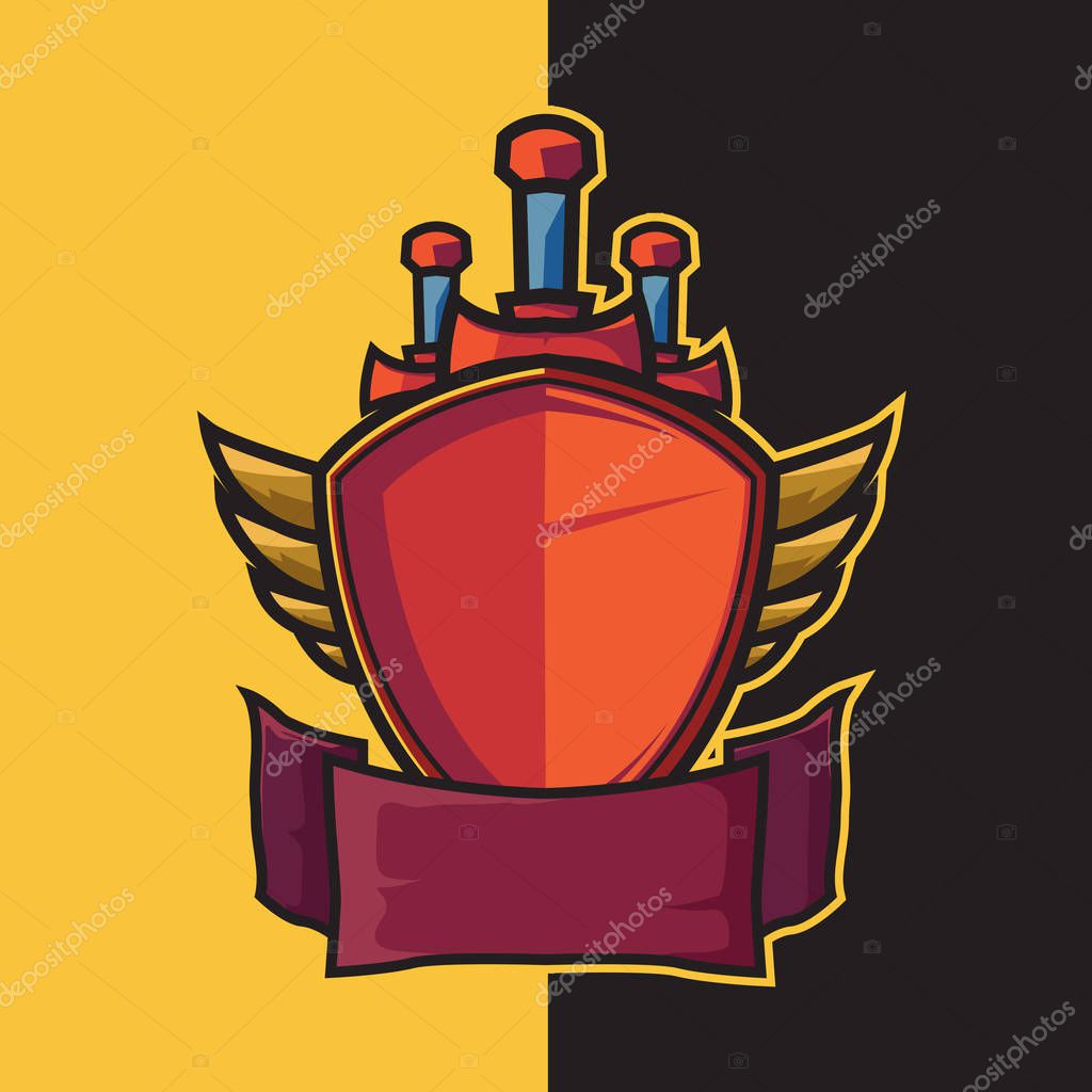 Badge winged shield and sword for esport logo design elements