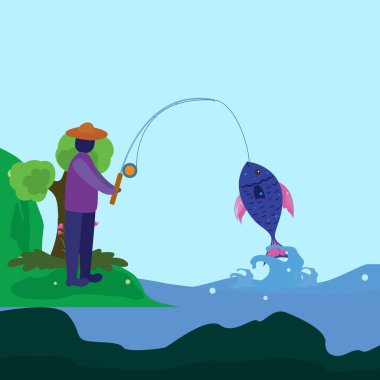 Denizde balıkçılık olan insanların Illustration