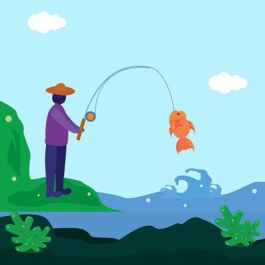 Denizde balıkçılık olan insanların Illustration