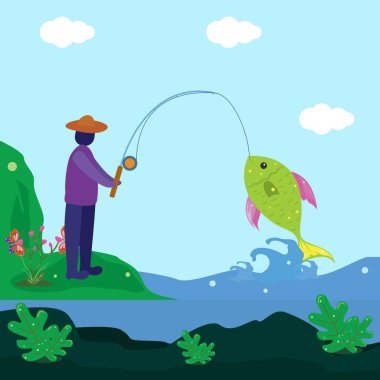 Denizde balıkçılık olan insanların Illustration