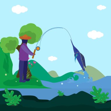 Denizde balıkçılık olan insanların Illustration