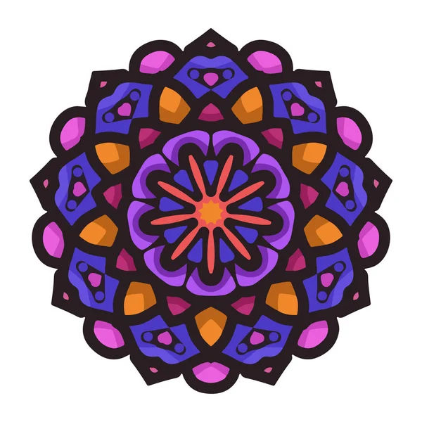 花をモチーフにしたカラフルなマンダラアート。ヴィンテージスタイルのインドのマンダラアート — ストックベクタ