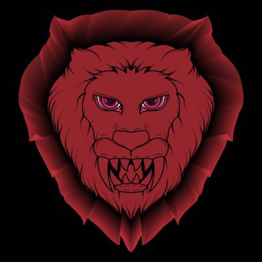 Parlak kırmızı ve keskin dişleri ile ürpertici bir aslan kafa iblis İllüstrasyon