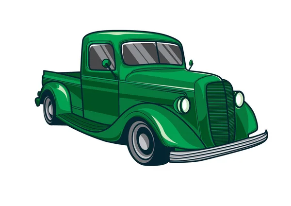 Groene klassieke truck auto vector illustratie — Stockvector