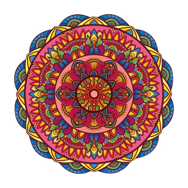 Mandala seni dengan bunga melingkar dan banyak warna. Seni kuno mandala dengan bunga yang indah dan pola melingkar - Stok Vektor