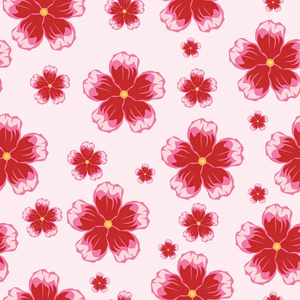 Kiraz çiçekleri ile dikişsiz desen. Pembe çiçek motifleri eleman ile desen arka plan — Stok Vektör