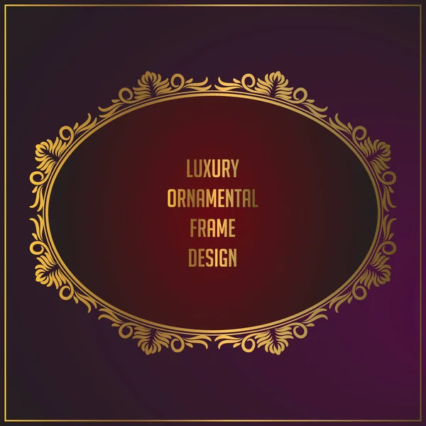 Luxury oval golden floral ornament frame design. Gold frame background with luxury floral ornament — Stock Vector