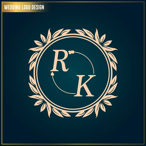 Plantilla de diseño de logotipo de boda. Letra inicial RK logo design. Plantilla de diseño de logotipo elegante femenino — Archivo Imágenes Vectoriales