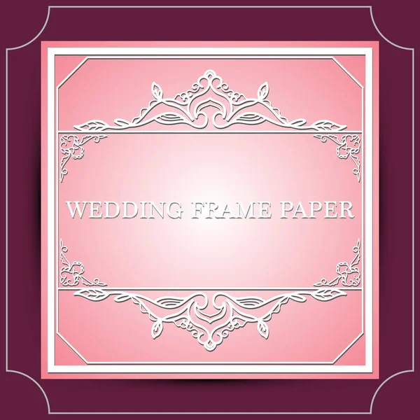 Lace frame with cutout paper decoration, vector greeting card or wedding invitation template with vintage decorative. Vintage vector background with paper border decoration and ornamental frame templa — Stock Vector