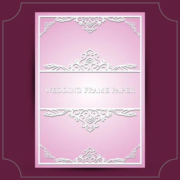 Lace frame with cutout paper decoration, vector greeting card or wedding invitation template with vintage decorative. Vintage vector background with paper border decoration and ornamental frame templa