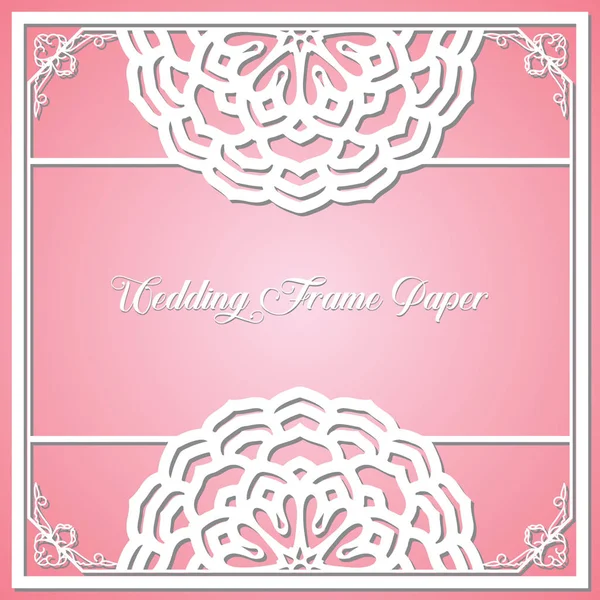 Lace frame with cutout paper decoration, vector greeting card or wedding invitation template with vintage decorative. Vintage vector background with paper border decoration and ornamental frame templa — Stock Vector