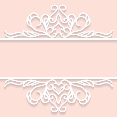 Kesim kağıt dekorasyon, vektör tebrik kartı veya vintage dekoratif ile düğün davetiyesi şablonu ile Dantel çerçeve.