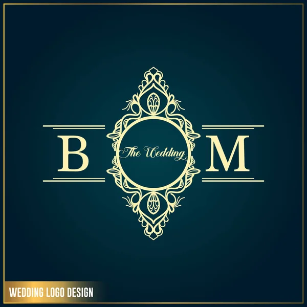 Plantilla de diseño de logotipo de boda. Letra inicial BM logotipo de la boda. Adorno femenino elegante del diseño del logotipo de la boda — Archivo Imágenes Vectoriales