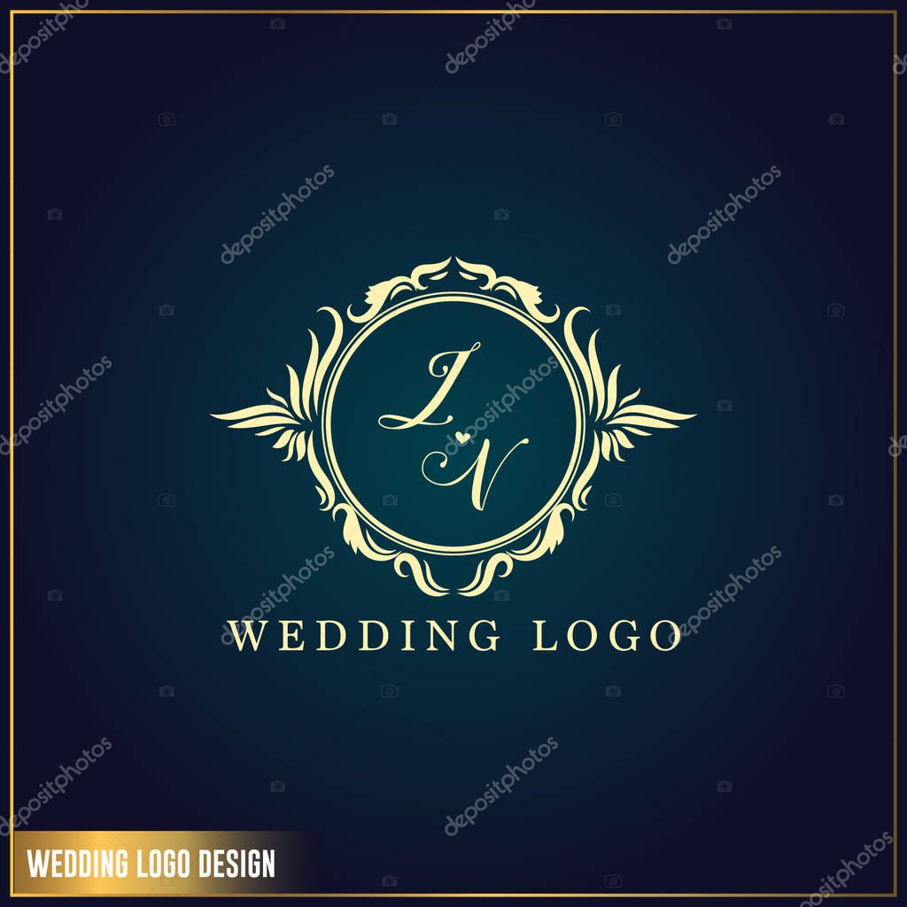 Wedding logo design template. Initials letter JV wedding logo. Feminine elegant wedding logo design ornament