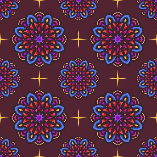 Modèle sans couture avec ornement d'art mandala ethnique. Mandala fond de motif sans couture. Mandala floral motif fond — Image vectorielle