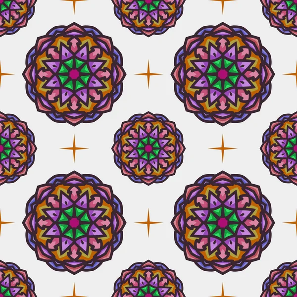 Sömlös mönster med etniska Mandala konst prydnad. Mandala sömlös mönster bakgrund. Blommig Mandala mönster bakgrund — Stock vektor