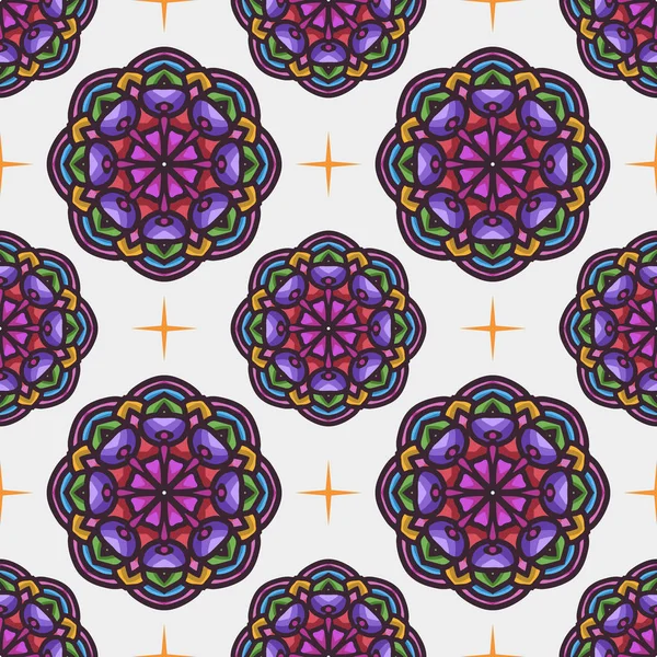 Sömlös mönster med etniska Mandala konst prydnad. Mandala sömlös mönster bakgrund. Blommig Mandala mönster bakgrund — Stock vektor