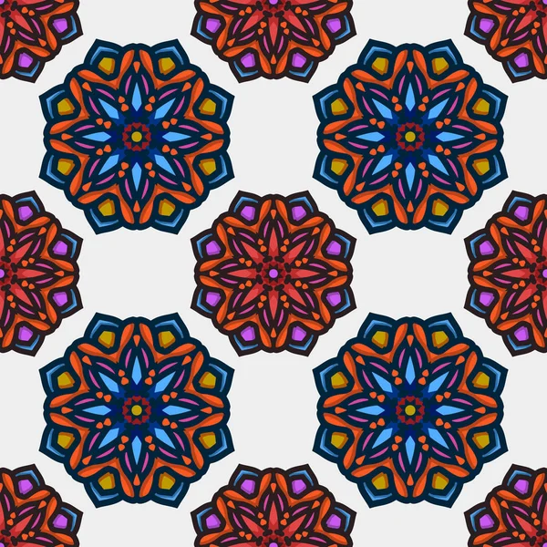 Modèle sans couture avec ornement d'art mandala ethnique. Mandala fond de motif sans couture. Mandala floral motif fond — Image vectorielle