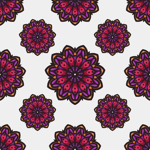 Nahtloses Muster mit ethnischem Mandala-Kunstornament. Mandala nahtlose Muster Hintergrund. Blumen Mandala Muster Hintergrund — Stockvektor