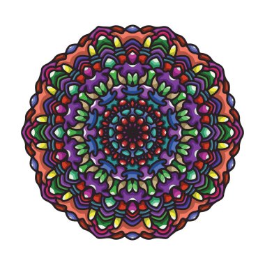 Vektör el soyut çiçek etnik süs ile renkli mandala sanat çizilmiş. Kabile süsü. Mandala doodle illüstrasyon