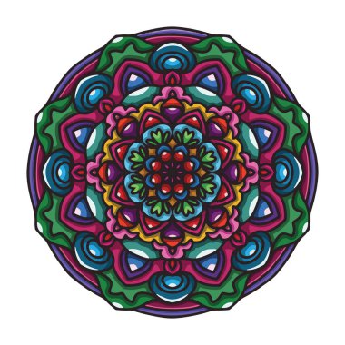 Vektör el soyut çiçek etnik süs ile renkli mandala sanat çizilmiş. Kabile süsü. Mandala doodle illüstrasyon