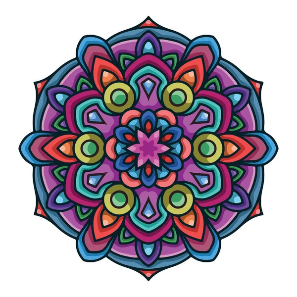 Vektör el soyut çiçek etnik süs ile renkli mandala sanat çizilmiş. Kabile süsü. Mandala doodle illüstrasyon