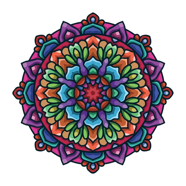 Vektör el soyut çiçek etnik süs ile renkli mandala sanat çizilmiş. Kabile süsü. Mandala doodle illüstrasyon
