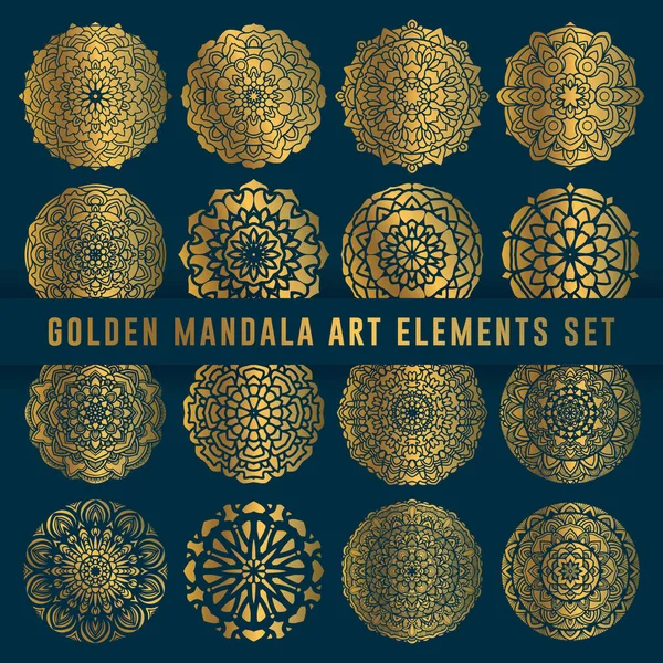 Detailed golden mandala art set element. Vintage mandala art with rounded floral abstract ornament. Mandala pattern background — Stock Vector