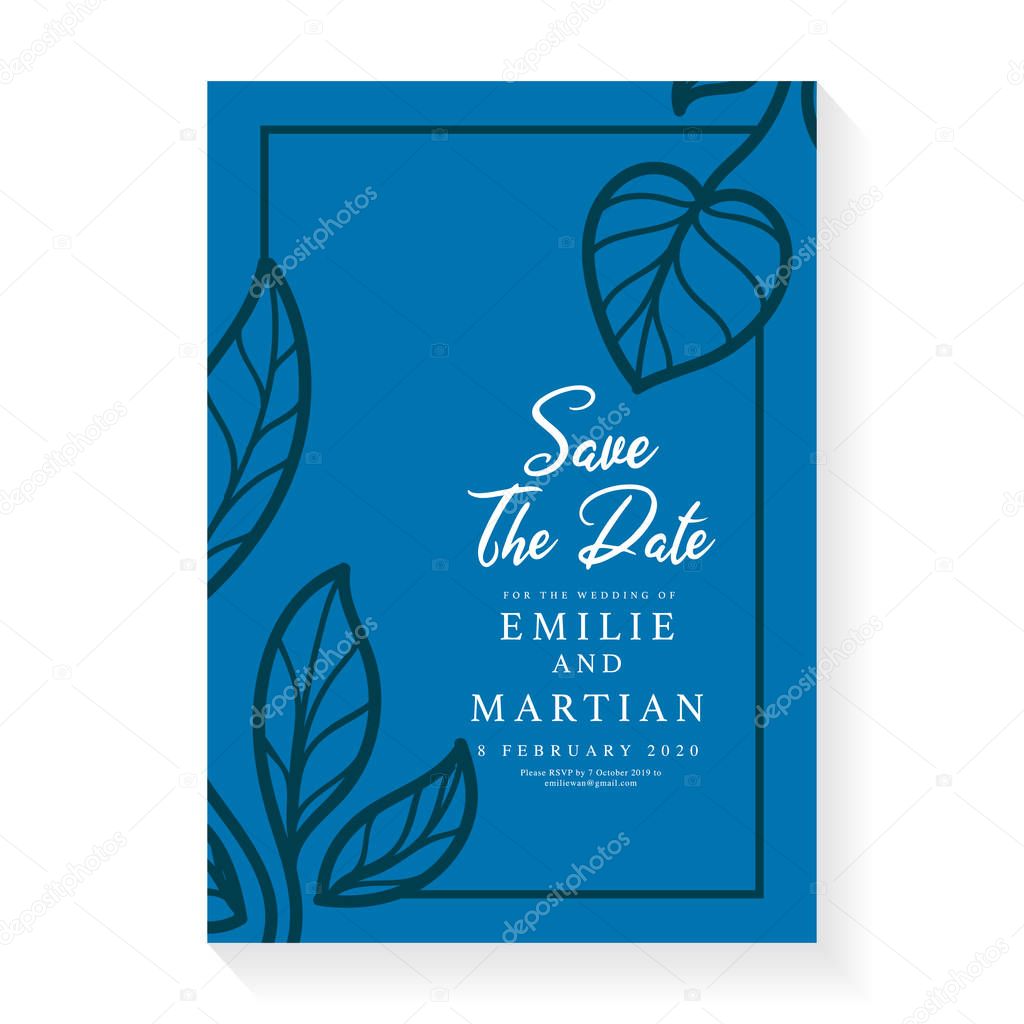 Minimalist wedding invitation card template design. Wedding ornament concept. Floral poster, invite. Vector decorative greeting card or invitation design background. Foliage card template