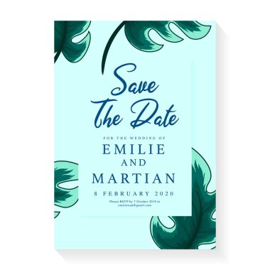 Minimalist düğün daveti kart şablonu tasarım. Düğün süsleme kavramı. Çiçek posteri, davet. Vektör dekoratif tebrik kartı veya davetiye tasarım arka plan. Yeşillik kart şablonu