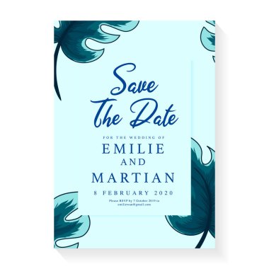 Minimalist düğün daveti kart şablonu tasarım. Düğün süsleme kavramı. Çiçek posteri, davet. Vektör dekoratif tebrik kartı veya davetiye tasarım arka plan. Yeşillik kart şablonu