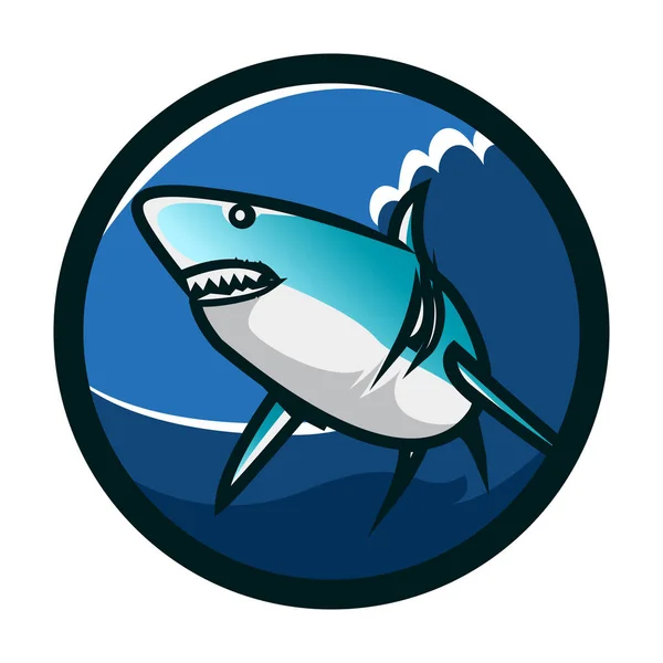Shark circle emblem logo design. Shark icon logo identity. Shark head vector illustration — Stock Vector