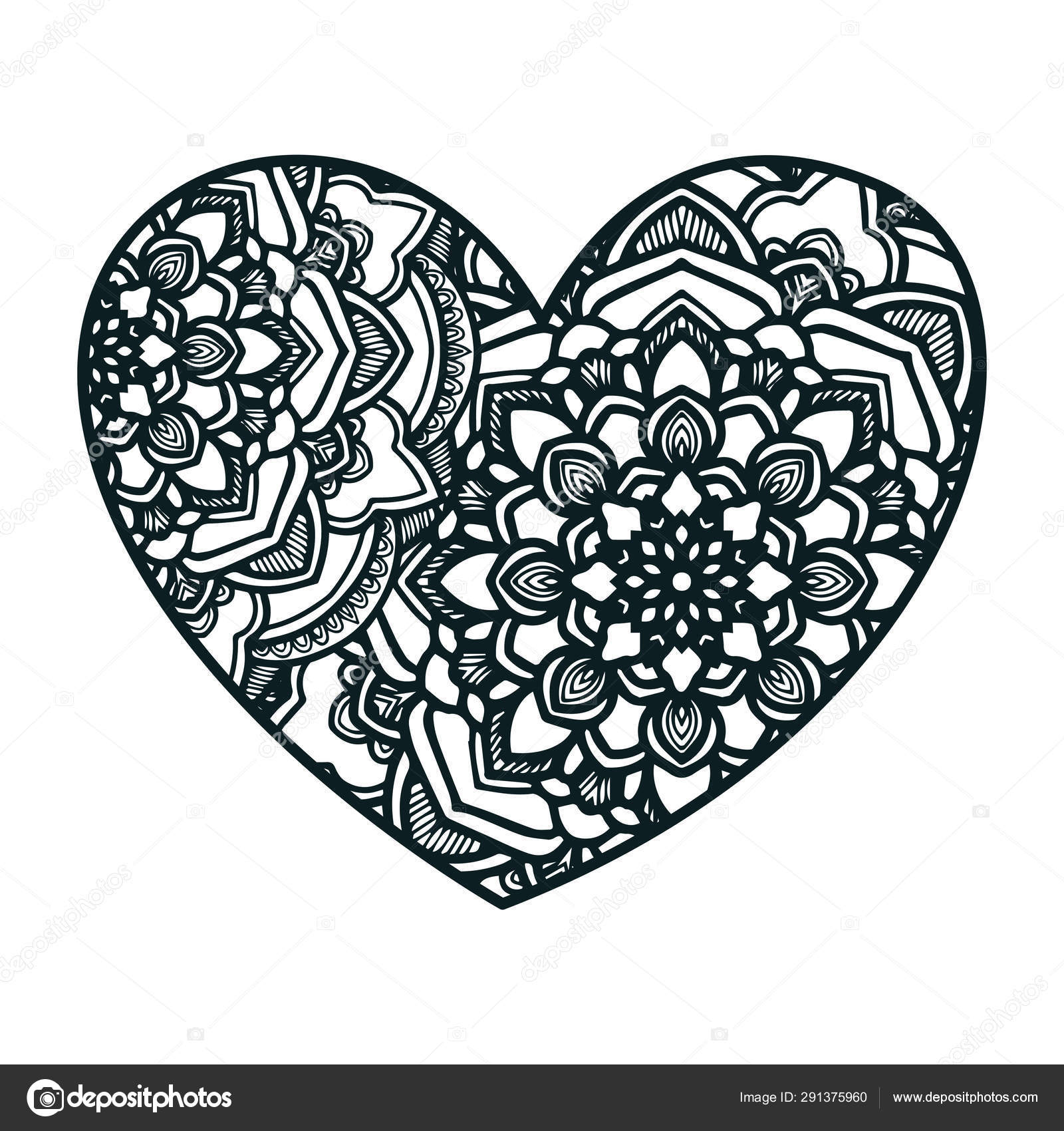 Download Mandala art with heart shape. Mandala black and white ...