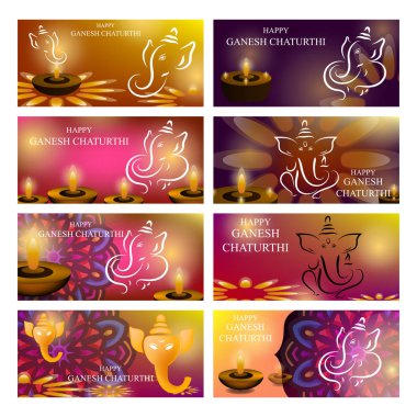 Ganesha çizgi sanat illüstrasyon ile Ganesh Chaturthi vektör arka plan tasarımı