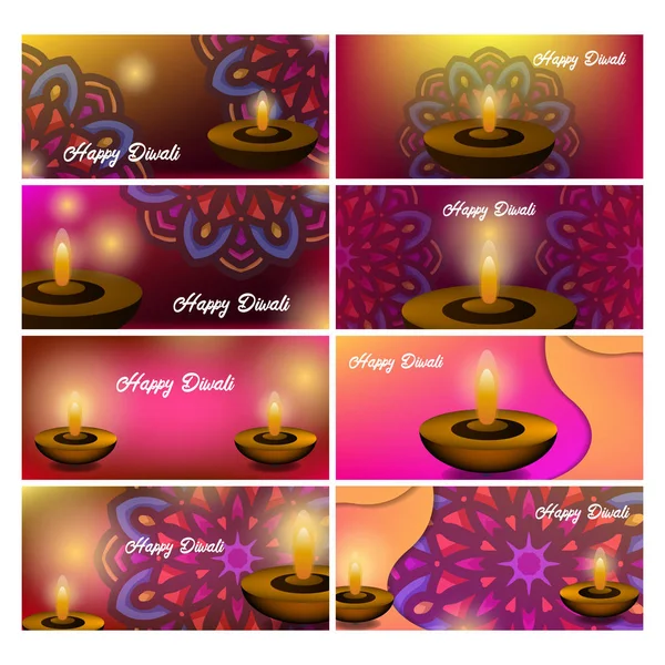 Projeto de fundo vetor Diwali feliz no conjunto —  Vetores de Stock