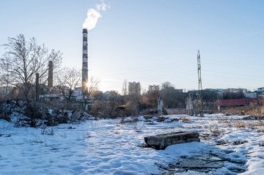 Kişinev, Moldova endüstriyel kısmından karlı bir cityscape.