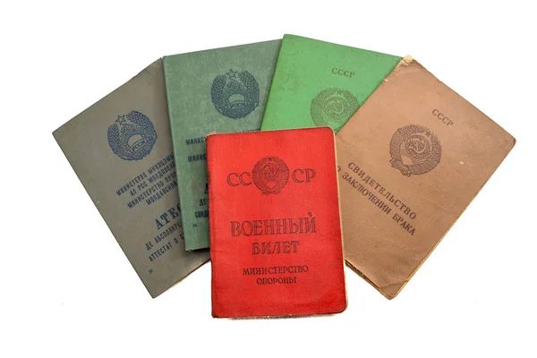 Mehrere offizielle Dokumente der sowjetischen Gewerkschaft mit unterschiedlicher Funktion — Stockfoto