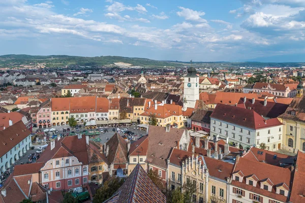 La vista del centro storico di Sibiu dall'alto — Foto Stock