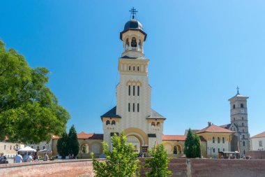 ALBA IULIA, ROMANIA - 11 AUGUST 2018: Reunification Cathedral inside the Citadel Alba-Carolina in Alba Iulia, Romania clipart