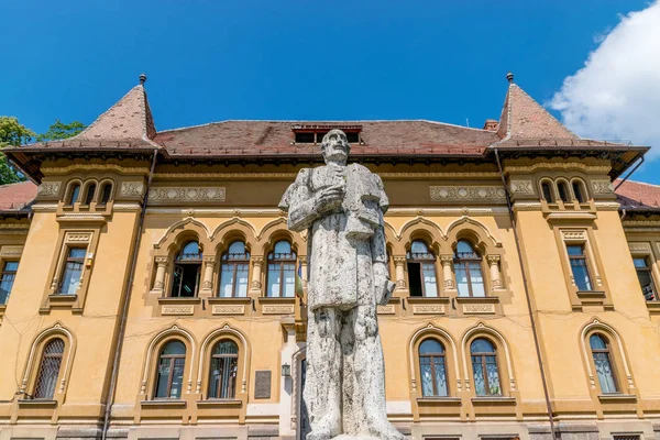 Estátua de George Baritiu em frente à Escola George Baritiu em Brasov, Romênia — Fotografia de Stock