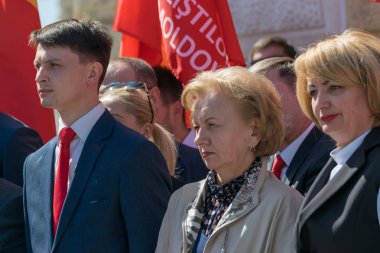 Kişinev, Moldova - 10 Nisan, 2018: Sosyalist Parti (Psrm) üye, iyon Ceban, Kişinev, Moldova Belediye seçimlerinde için kayıtlı sonra seçim planını ilan