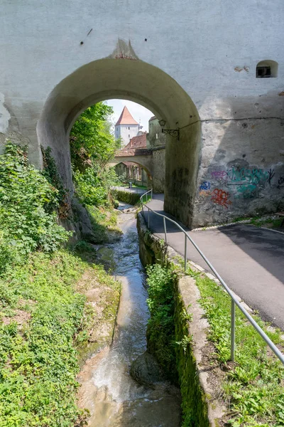 БРАСОВ, Румыния - 19 июня 2018 года: Малый парк с горной рекой в Брашове, Румыния — стоковое фото