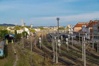 Kaloşvar, Romanya-24 Eylül 2018: yukarıdan izlendi Cluj-Napoca tren istasyonu.