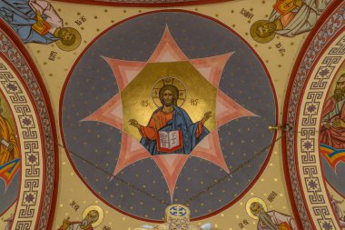 Sibiu, Romanya - 17 Temmuz 2018: İsa Kilisesi yükseliş ve St. Nicholas Sibiu, Romanya boyama