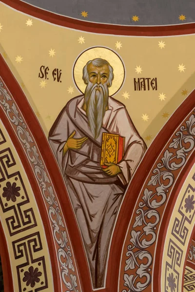 Σίμπιου, Ρουμανία - 17 Ιουλίου 2018: Άγιο Ματθαίο για την Ορθόδοξη εκκλησία της Αναλήψεως και του Αγίου Νικολάου σε Σίμπιου, Ρουμανία — Φωτογραφία Αρχείου