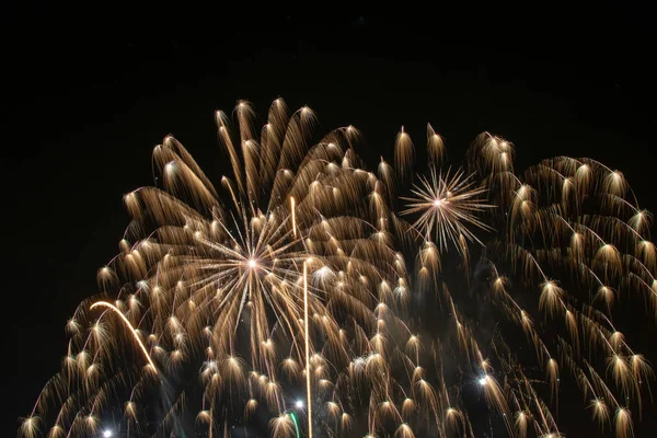 SIBIU, ROMANIA - 8 June, 2018: Fireworks at the opening of the Sibiu International Theatre Festival 2018 — Stock Photo, Image