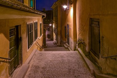 Sibiu, Romanya gece Goldsmith'ın merdiven Kulesi