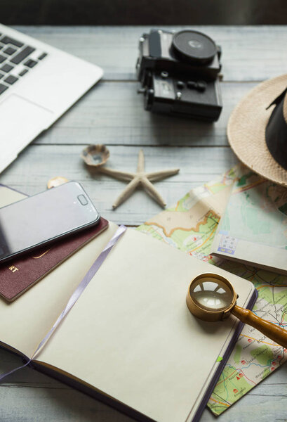Travel planning concept, accessories for trip, outfit of traveller