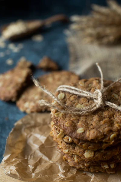 Biscuits Fitness Avoine Faits Maison Sur Planche Bois Talbe Pierre — Photo